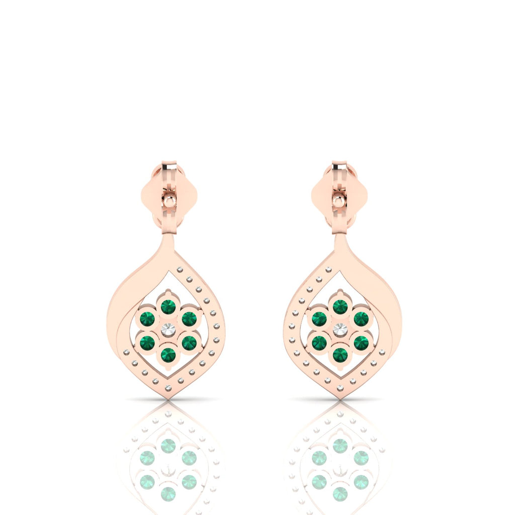 Classic Flower Drop Rose Gold Plated Emerald Earrings