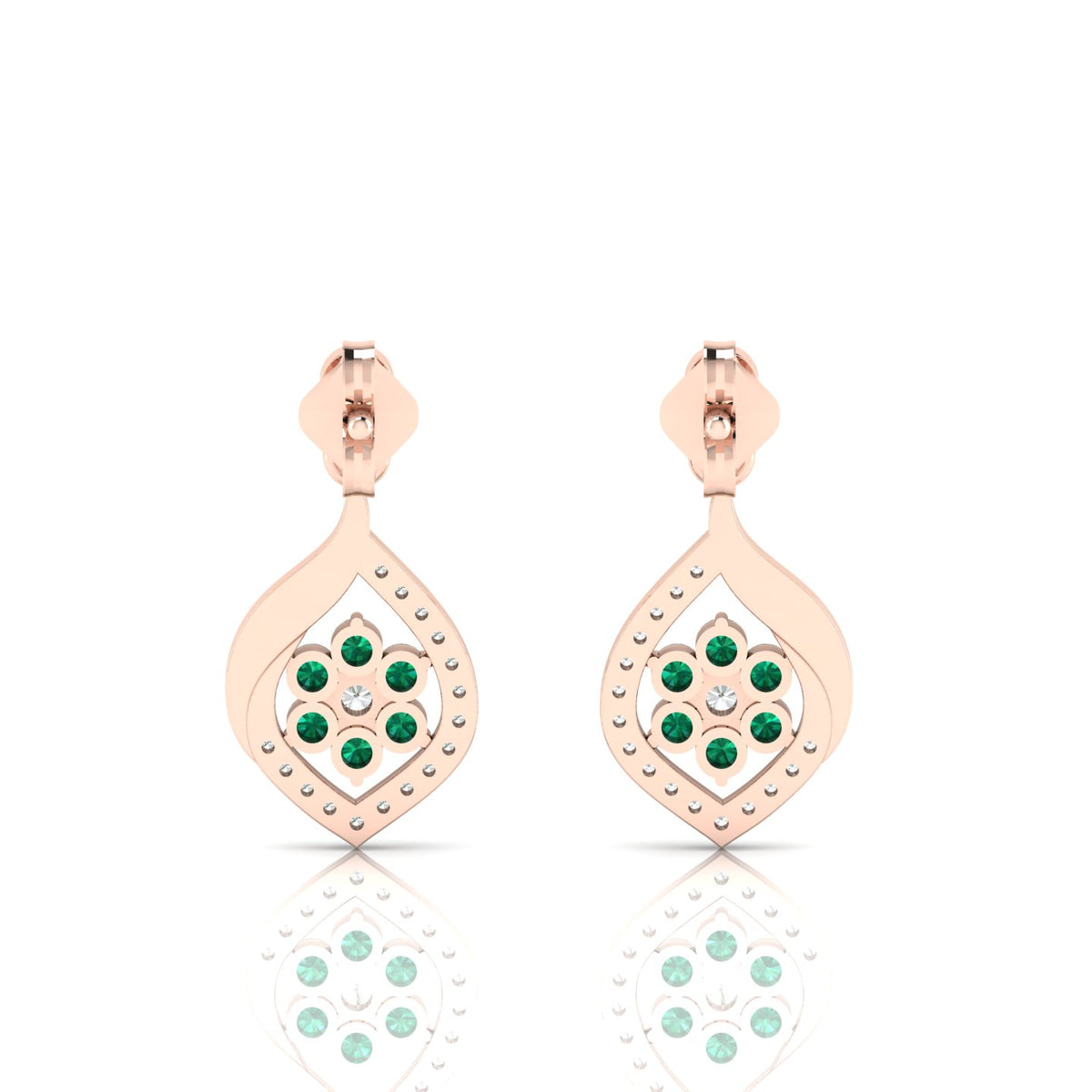 Classic Flower Drop Rose Gold Plated Emerald Earrings