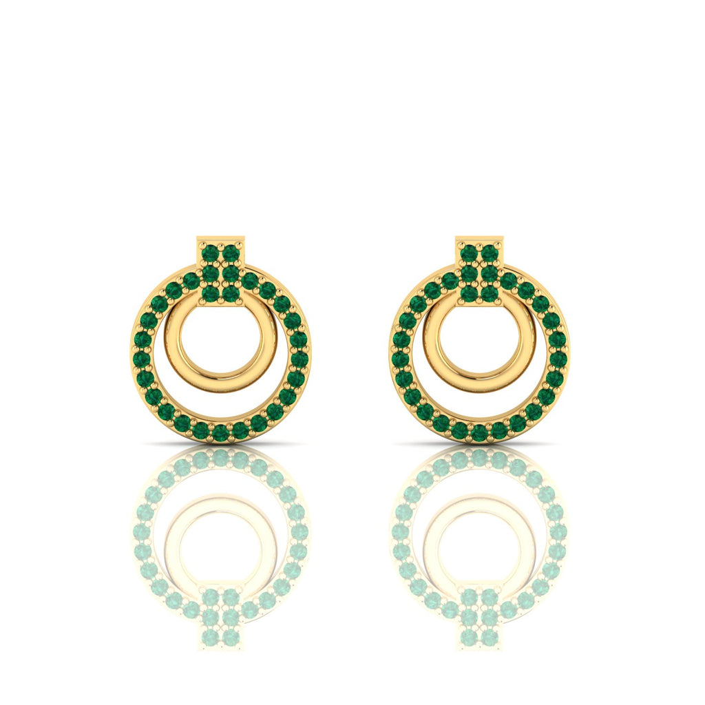 Gold Plated Emerald Open Circle Stud Earrings