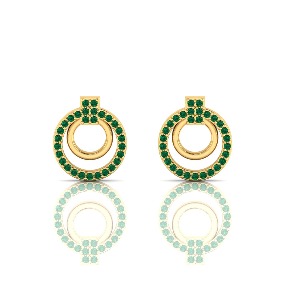Gold Plated Emerald Open Circle Stud Earrings