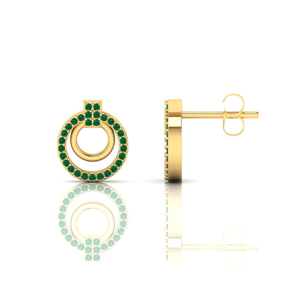 Gold Plated Emerald Open Circle Stud Earrings