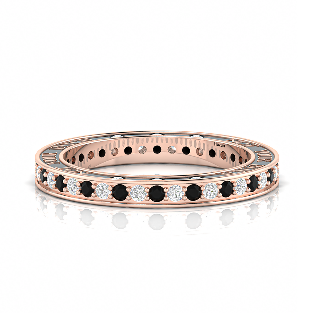 White And Black Diamond Eternity Rose Gold Plated Band Ring