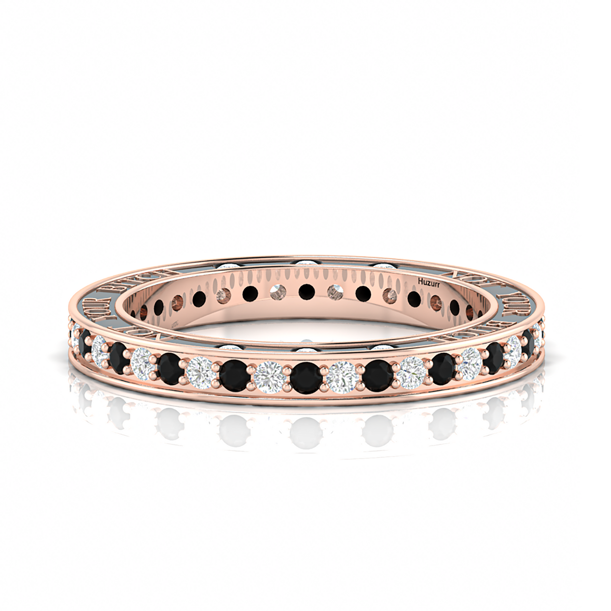 White And Black Diamond Eternity Rose Gold Plated Band Ring