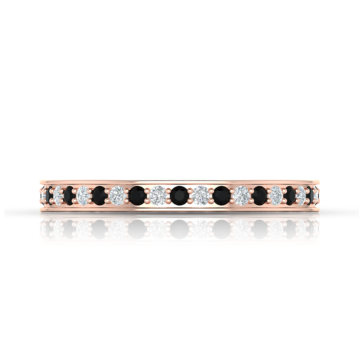 White And Black Diamond Eternity Rose Gold Plated Band Ring