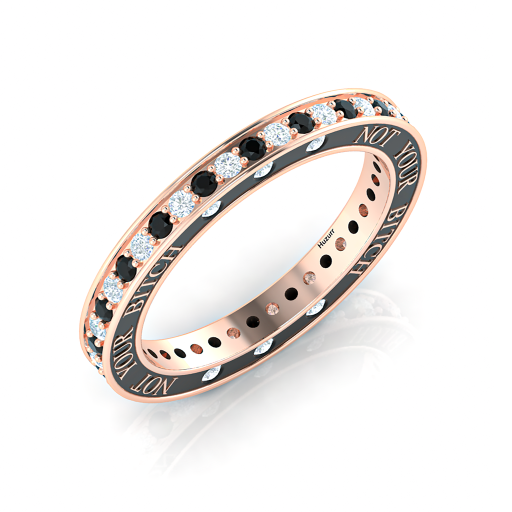 White And Black Diamond Eternity Rose Gold Plated Band Ring