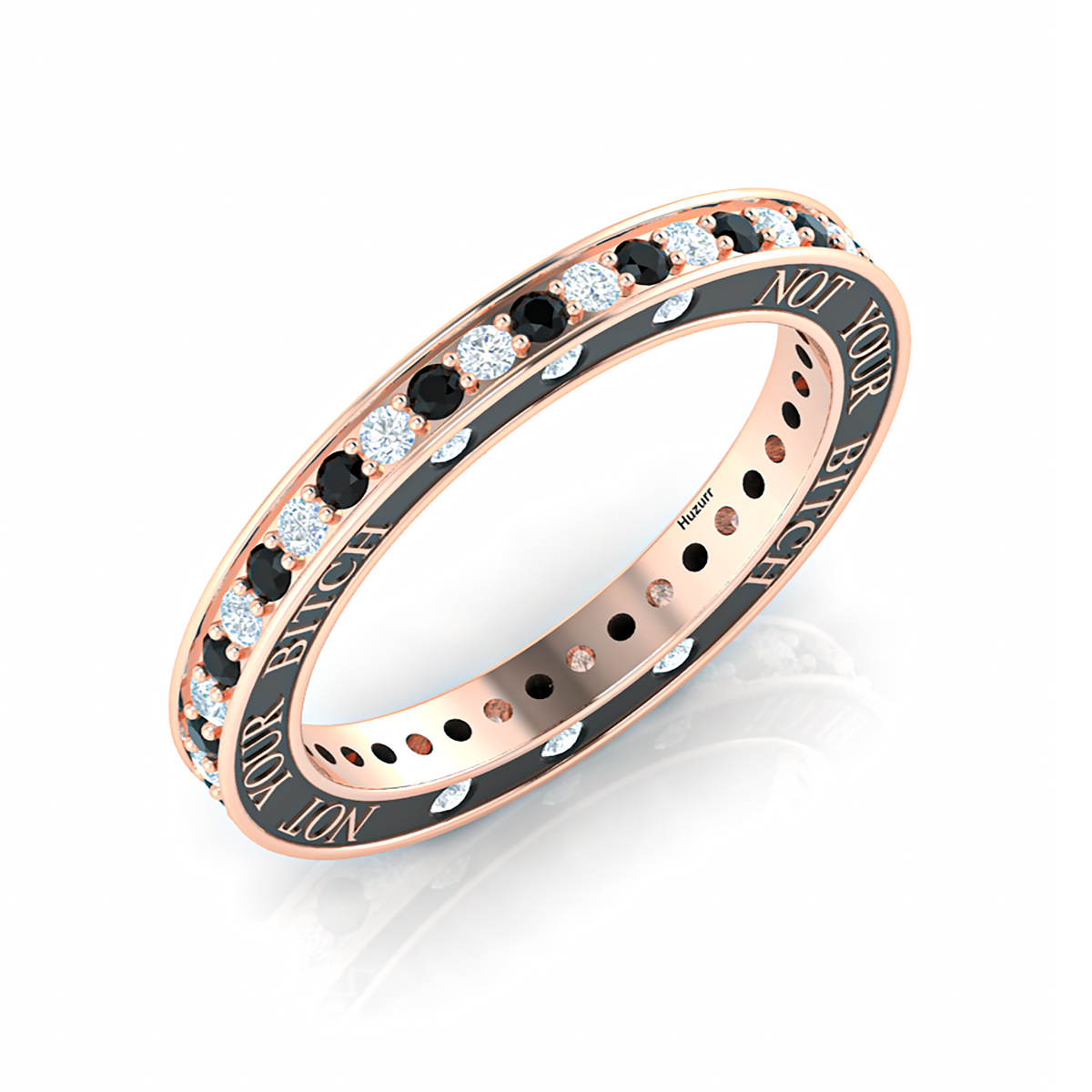 White And Black Diamond Eternity Rose Gold Plated Band Ring