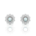 Sterling Silver Floral Studs Opal & Diamond Earrings