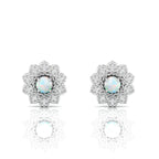 Sterling Silver Floral Studs Opal & Diamond Earrings