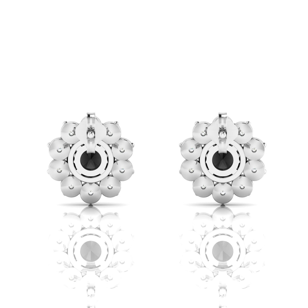 Sterling Silver Floral Studs Opal & Diamond Earrings