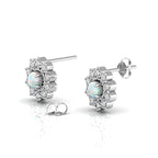 Sterling Silver Floral Studs Opal & Diamond Earrings