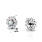 Sterling Silver Floral Studs Opal & Diamond Earrings