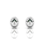 Oval Opal & Diamond Halo Stud Sterling Silver Earrings