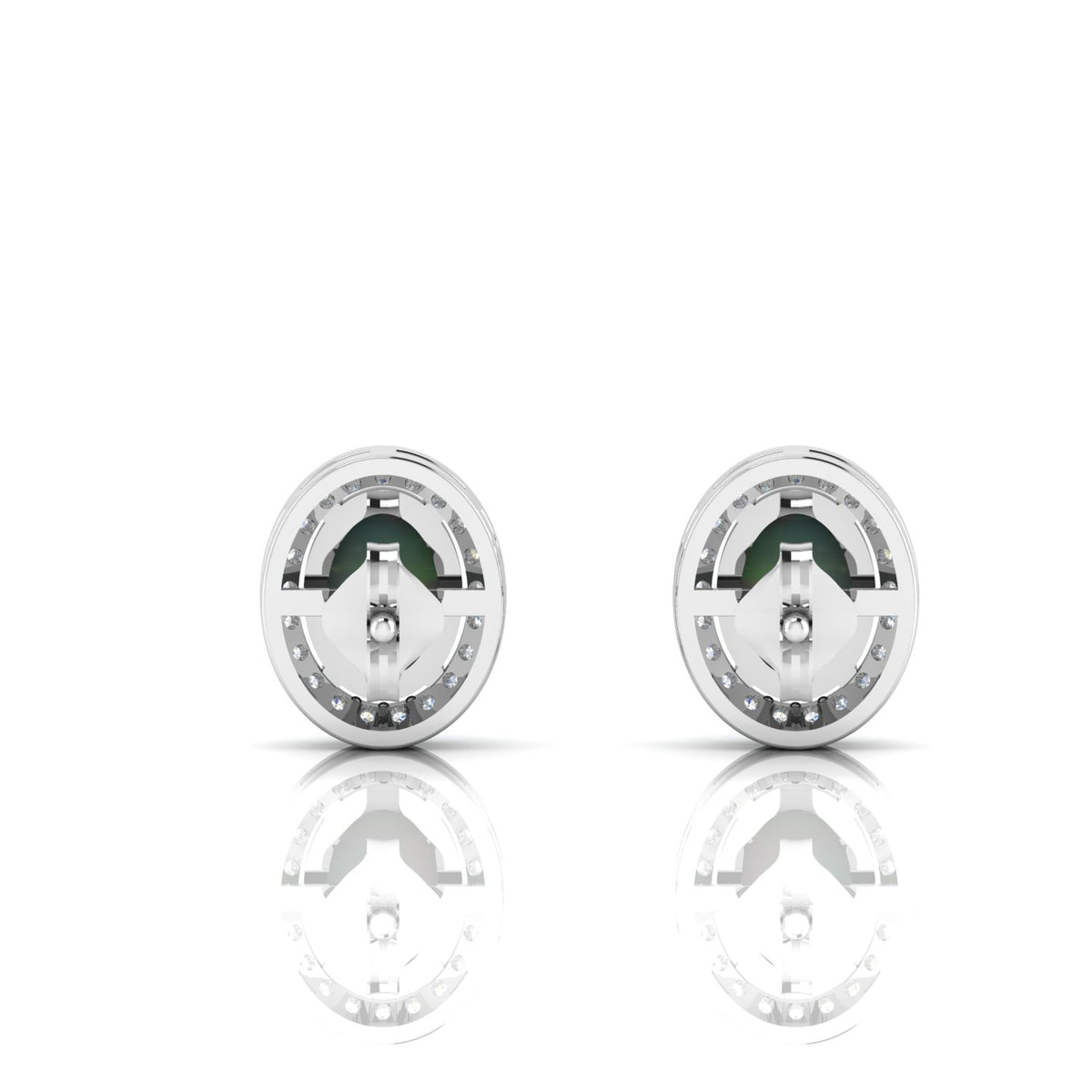 Oval Opal & Diamond Halo Stud Sterling Silver Earrings