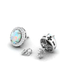 Oval Opal & Diamond Halo Stud Sterling Silver Earrings