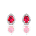 Pear-Cut Ruby & Diamond Halo Stud Sterling Silver Earrings