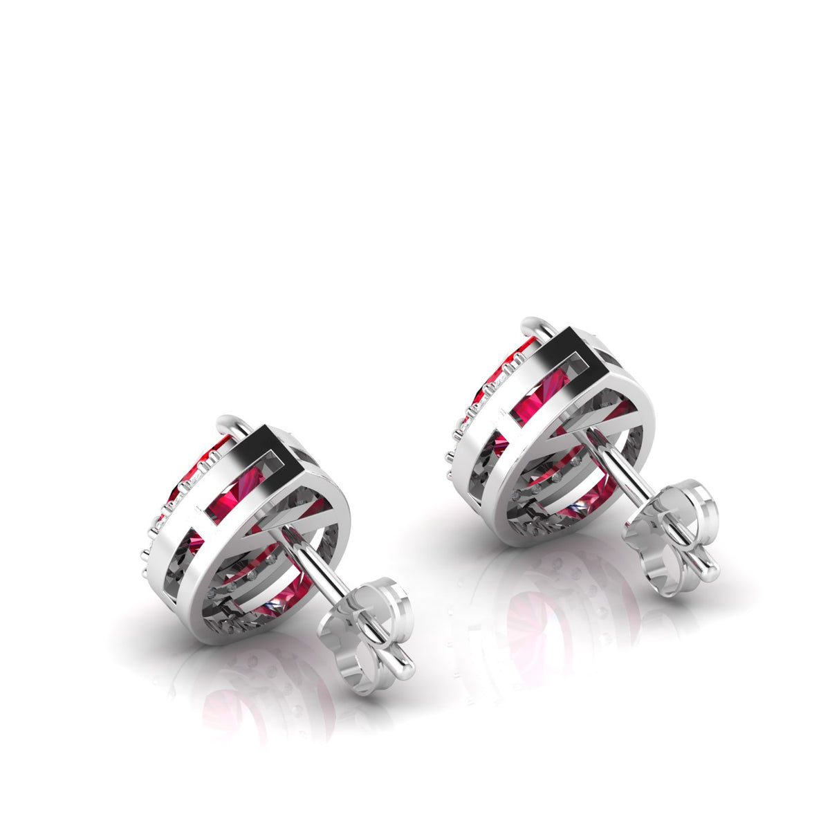 Pear-Cut Ruby & Diamond Halo Stud Sterling Silver Earrings