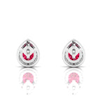 Pear-Cut Ruby & Diamond Halo Stud Sterling Silver Earrings