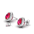 Pear-Cut Ruby & Diamond Halo Stud Sterling Silver Earrings