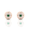 Rose Gold Plated Halo Stud Round Emerald Earrings