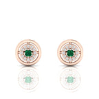 Rose Gold Plated Halo Stud Round Emerald Earrings