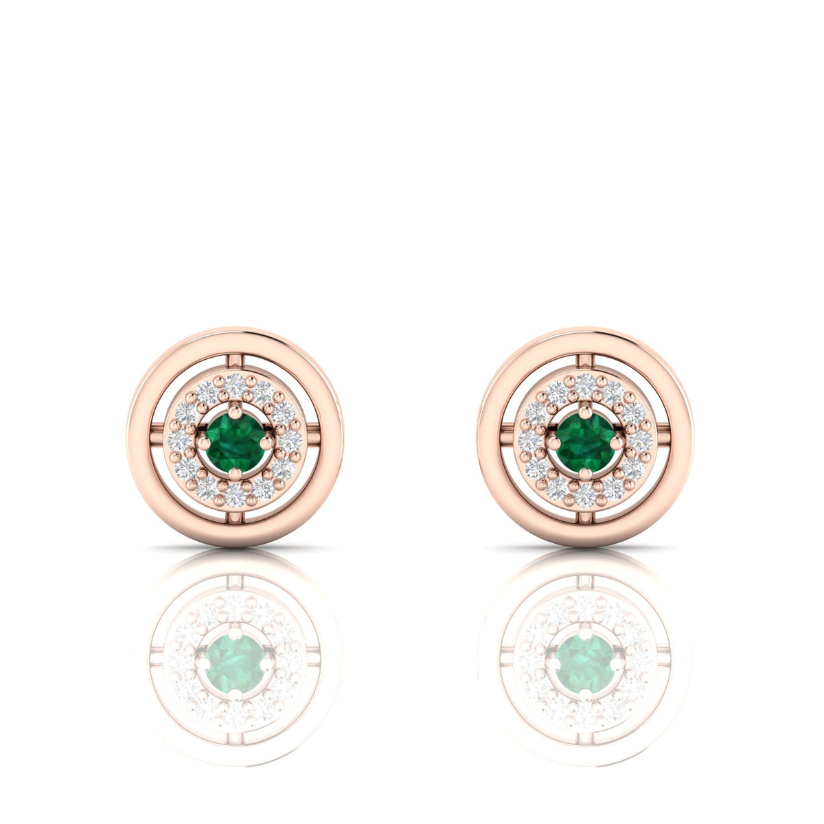 Rose Gold Plated Halo Stud Round Emerald Earrings