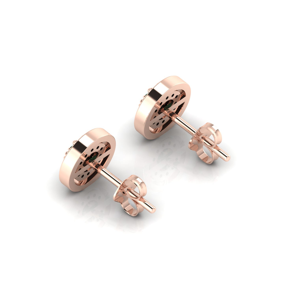 Rose Gold Plated Halo Stud Round Emerald Earrings