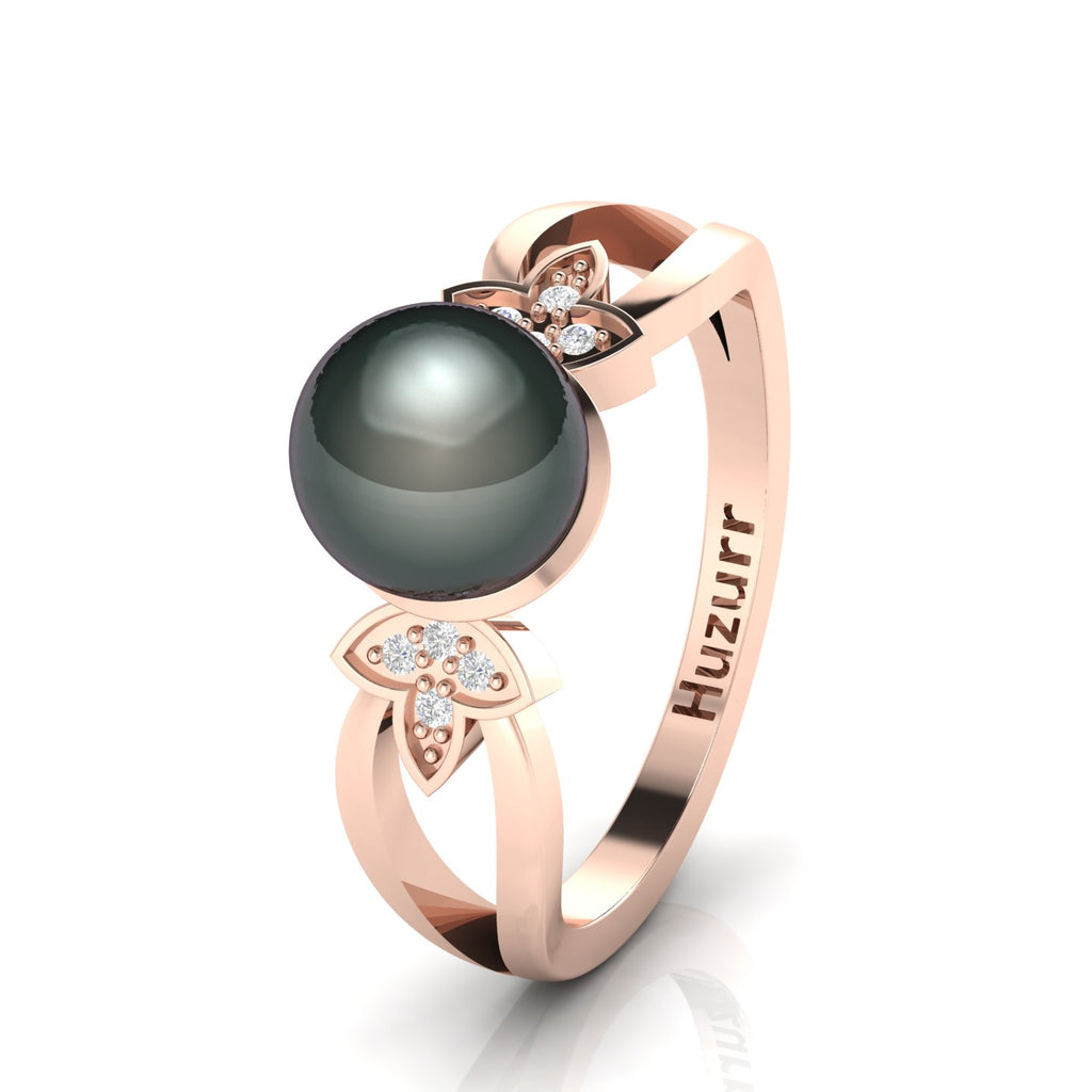 Tahitian Pearl Diamond Rose Gold Plated Ring