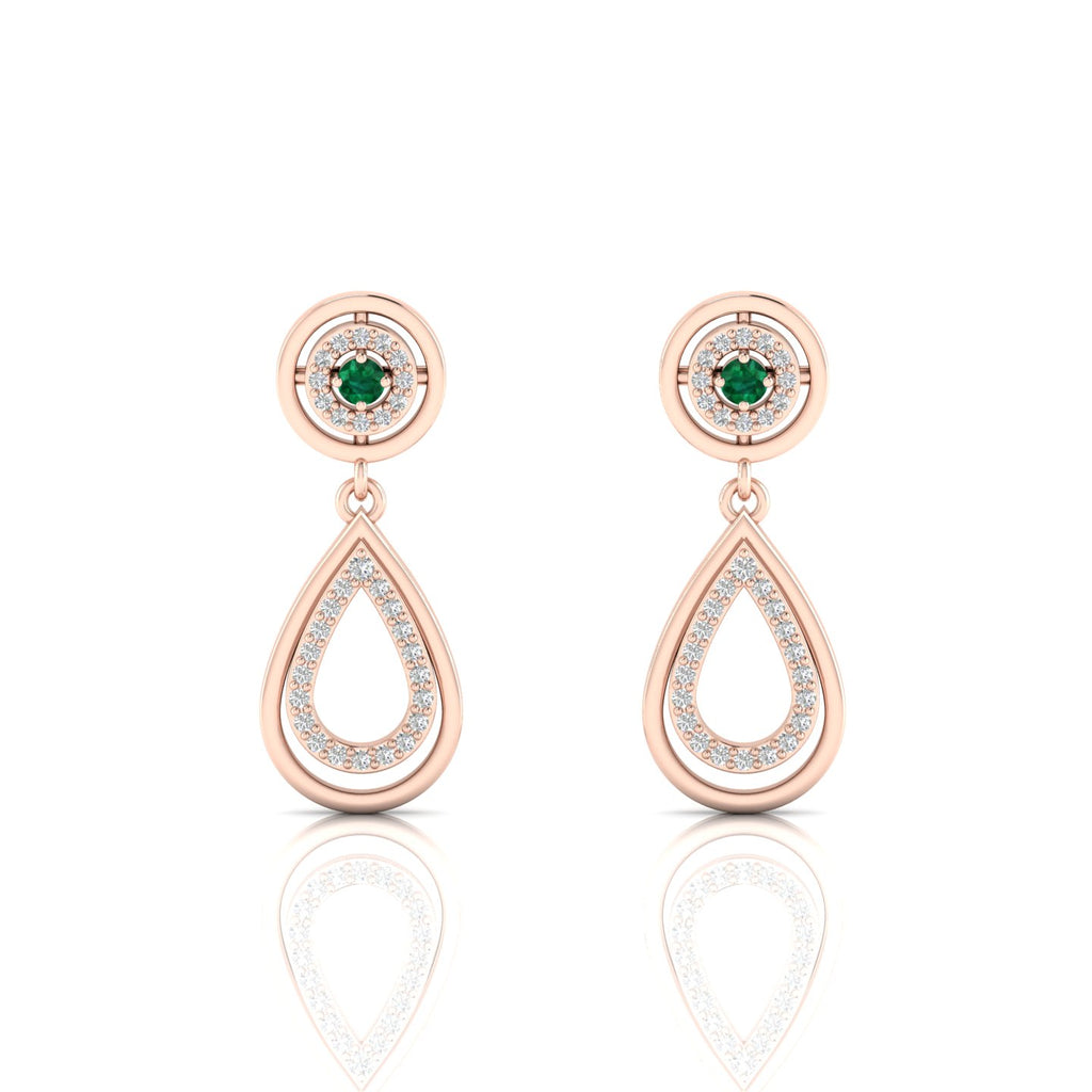Rose Gold Plated Teardrop Dangle Emerald Earrings