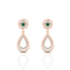 Rose Gold Plated Teardrop Dangle Emerald Earrings