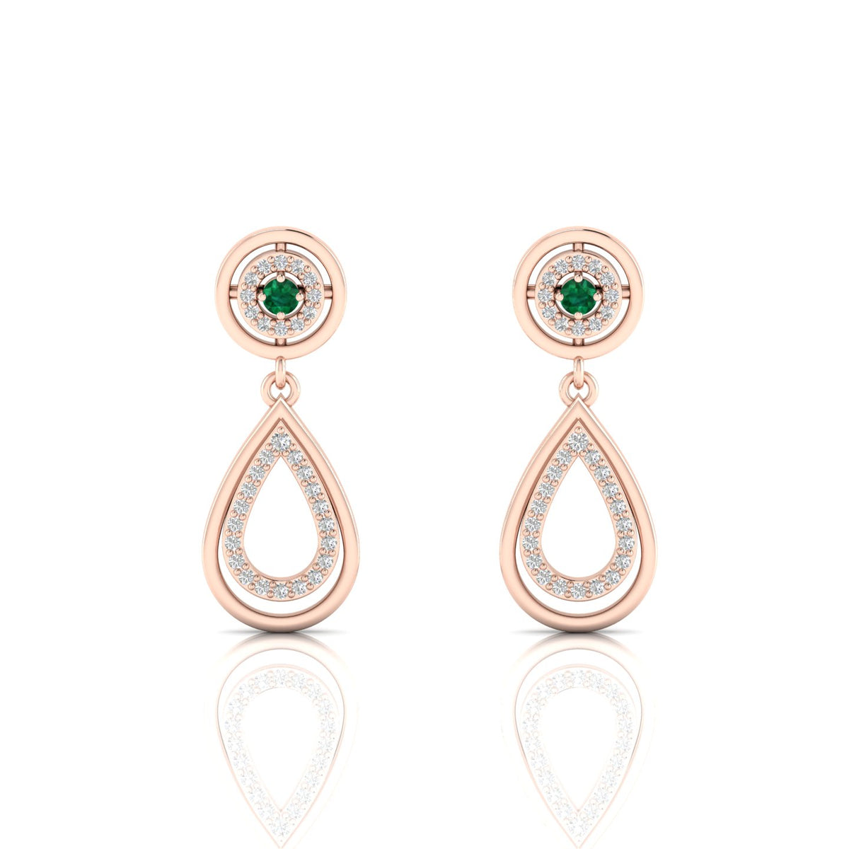 Rose Gold Plated Teardrop Dangle Emerald Earrings