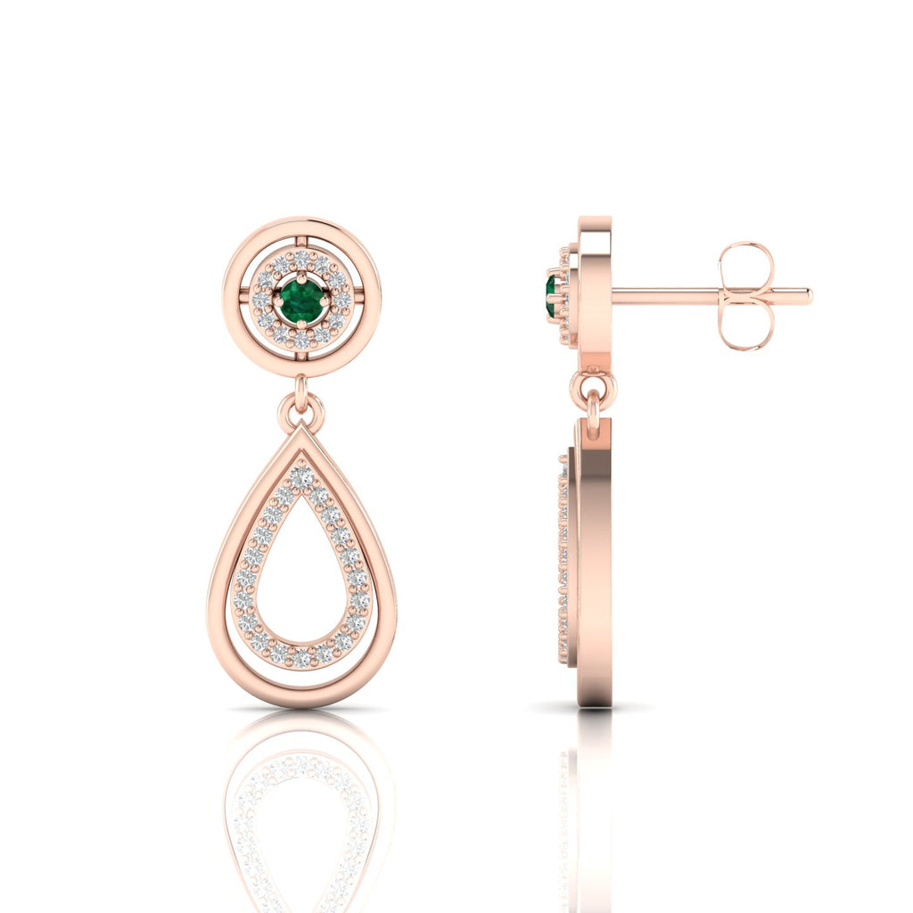 Rose Gold Plated Teardrop Dangle Emerald Earrings