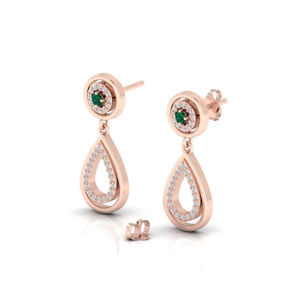 Rose Gold Plated Teardrop Dangle Emerald Earrings