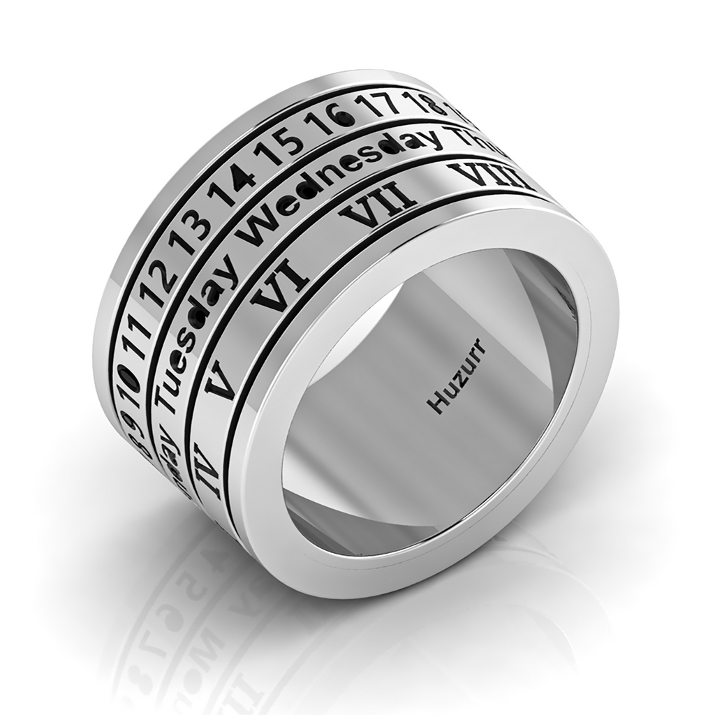 Silver Personality Rotation Date Spinner Rings