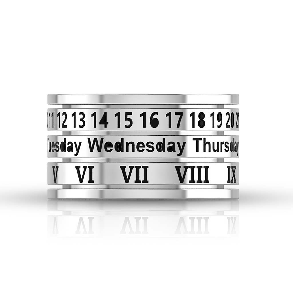 Silver Personality Rotation Date Spinner Rings