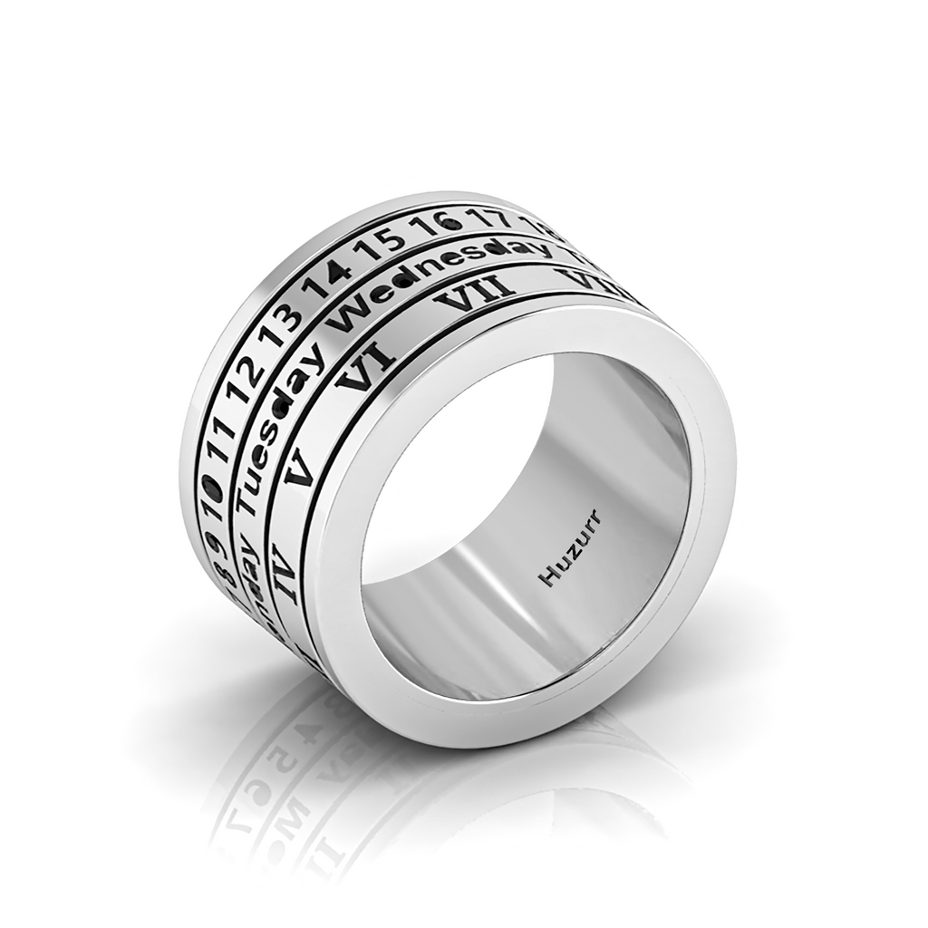 Silver Personality Rotation Date Spinner Rings