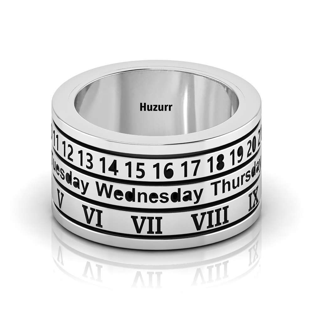 Silver Personality Rotation Date Spinner Rings