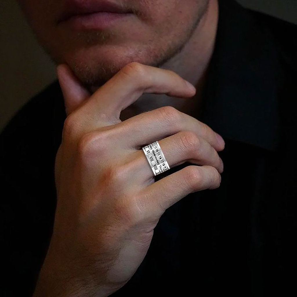 Silver Personality Rotation Date Spinner Rings