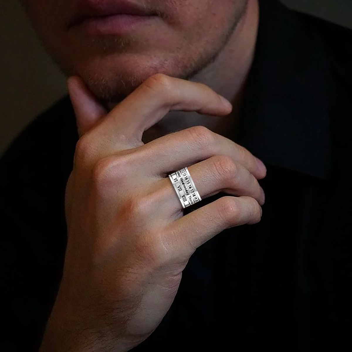Silver Personality Rotation Date Spinner Rings
