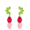 Ruby & Peridot Tear Drop Rose Gold Plated Earrings