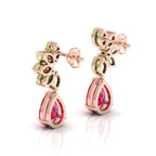 Ruby & Peridot Tear Drop Rose Gold Plated Earrings