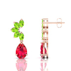 Ruby & Peridot Tear Drop Rose Gold Plated Earrings