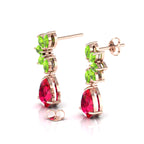 Ruby & Peridot Tear Drop Rose Gold Plated Earrings