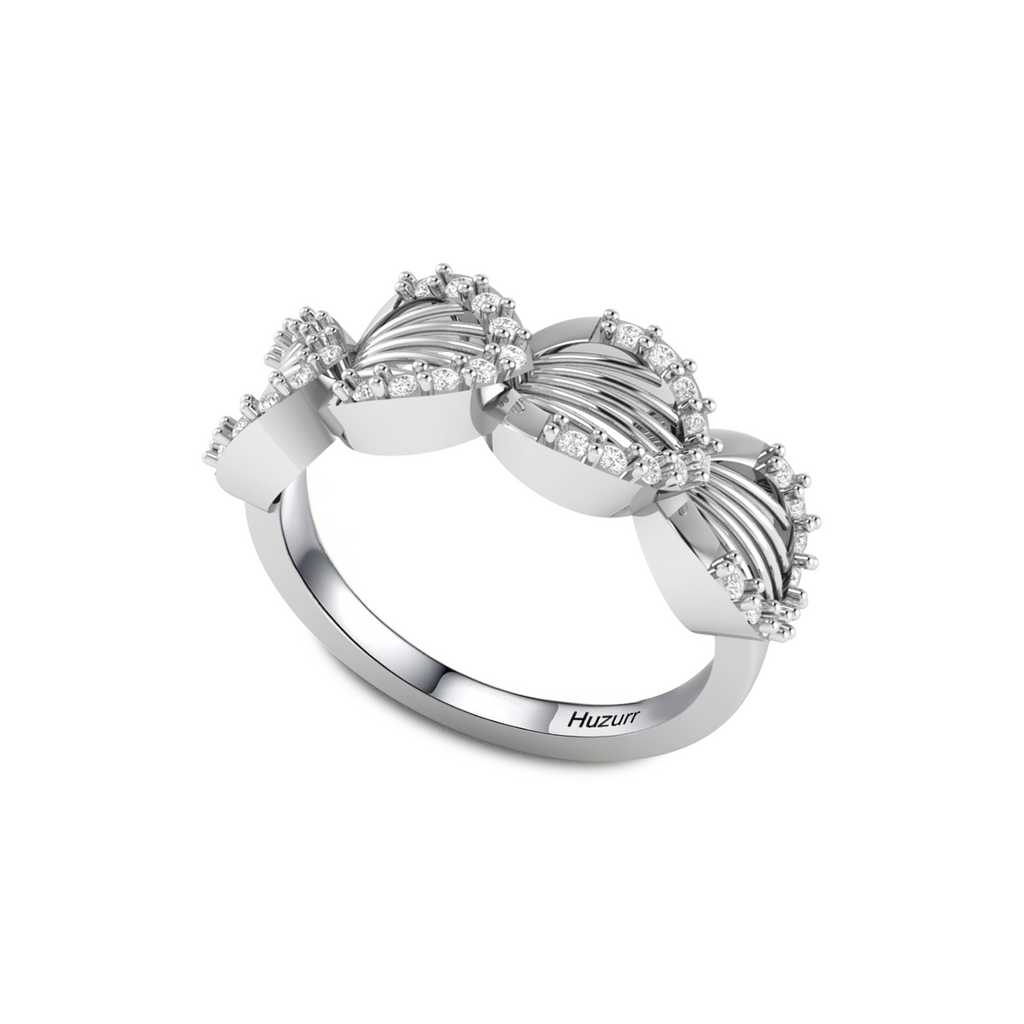 925 Silver Sparkling Shimmering Feather Diamond Ring