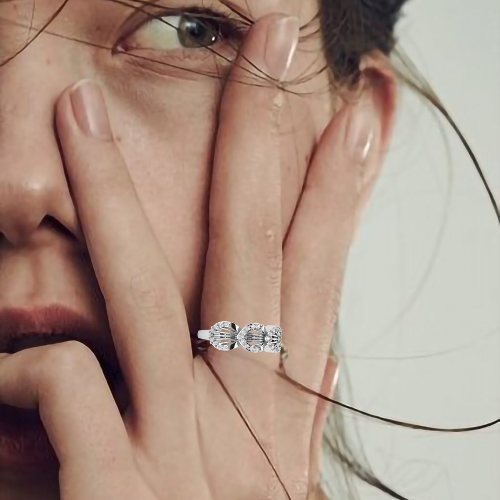 925 Silver Sparkling Shimmering Feather Diamond Ring