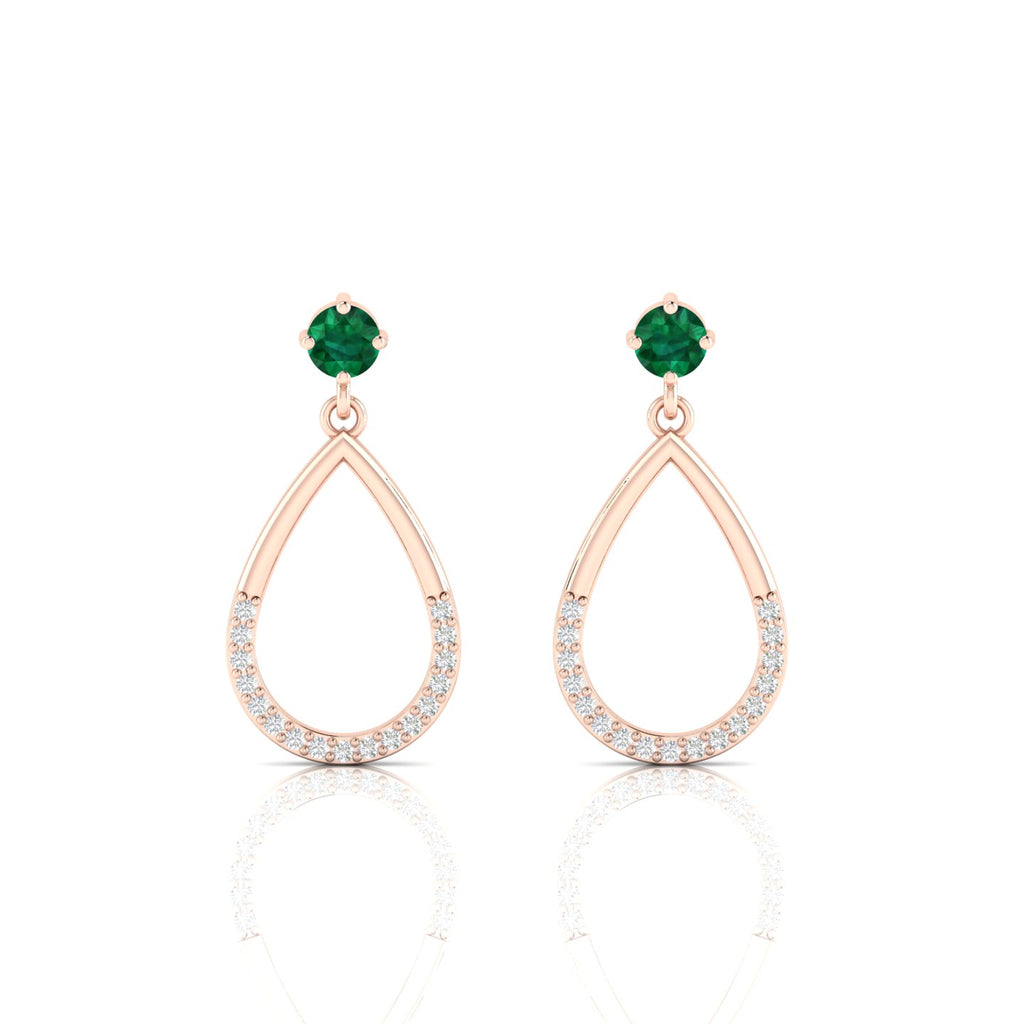 Rose Gold Plated Open Teardrop Emerald Earrings