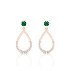 Rose Gold Plated Open Teardrop Emerald Earrings