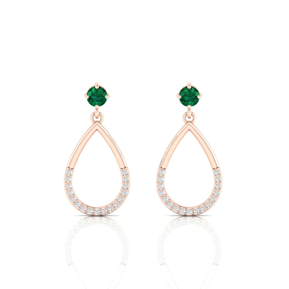 Rose Gold Plated Open Teardrop Emerald Earrings