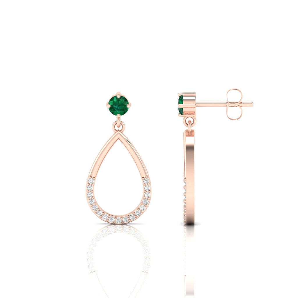 Rose Gold Plated Open Teardrop Emerald Earrings