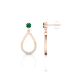 Rose Gold Plated Open Teardrop Emerald Earrings