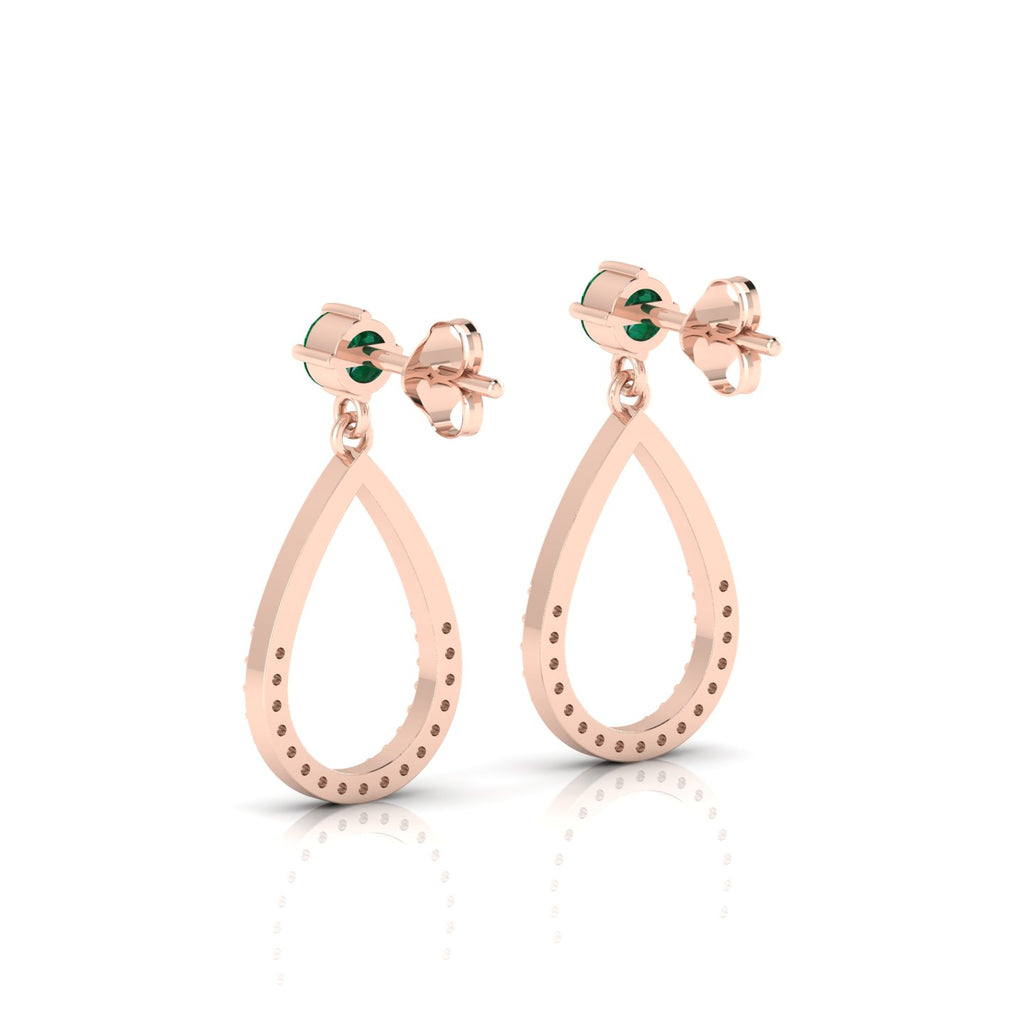 Rose Gold Plated Open Teardrop Emerald Earrings